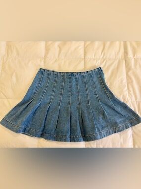 Sincerely Jules Light Blue Pleated Denim Mini Skirt